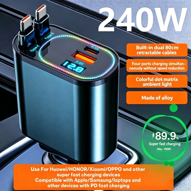 Fast Ev Charger - 4 IN 1 Retractable Car Charger