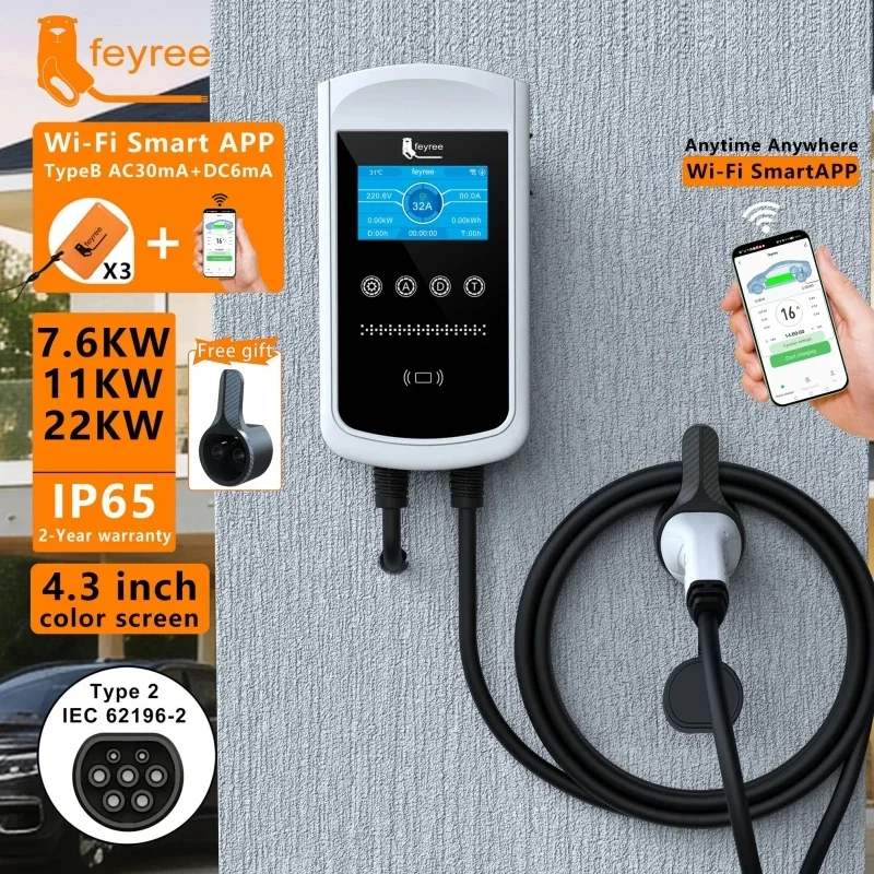 Feyree Type2 EV Charger 32A 7. - đánh giá và giá Wallbox Ev
